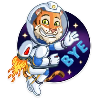 🖐 BYE tigre, astronauta, ciao, spazio, razzo, addio, cartone animato telegram sticker