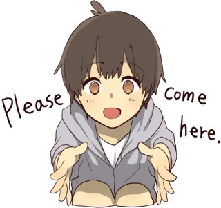 🤗 Please Come here Anime, Kreskówka, Uroczy, Chłopiec, Zaproszenie, Gest, Przyjazny telegram sticker