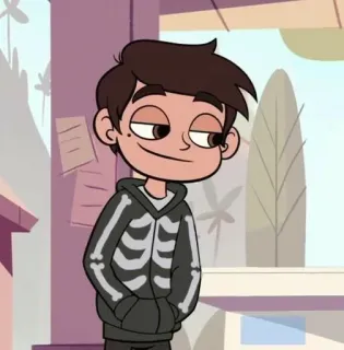 🌟 Marco Diaz Star vs. the Forces of Evil cartoon, character, skeleton hoodie, animated telegram sticker