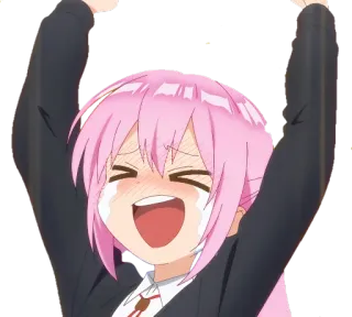 😆 anime, senang, menangis, rambut pink, bersemangat, gembira telegram sticker