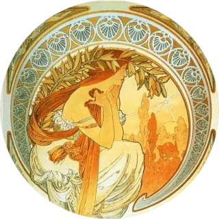 🌺 Jugendstil, Alphonse Mucha, Frau, Kunst, Vintage, Illustration, Dekorativ telegram sticker