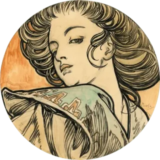 🌺 Jugendstil, Frau, Illustration, Vintage, Zeichnung, Porträt telegram sticker