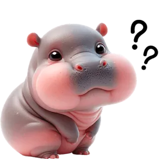 🤨 ippopotamo, animale, carino, cartone animato, bambino, adorabile, punto interrogativo, mammifero telegram sticker