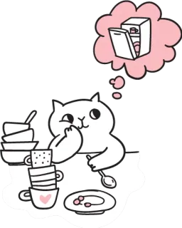 🍽 chat, penser, nourriture, cuisine, frigo, dessin animé, mignon telegram sticker