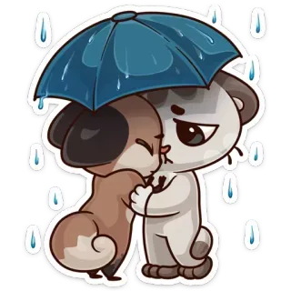 ☂ cartone animato, cane, gatto, ombrello, pioggia, carino, animale, amicizia telegram sticker