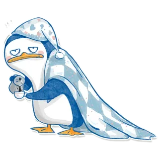 😴 pinguino, pigiama, cartone animato, animale, assonnato, cuffia da notte, pigiama telegram sticker