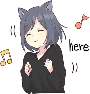 🎵 here cat ears, music, anime, cute, dancing whatsapp sticker