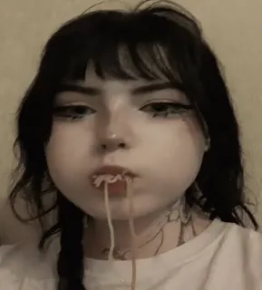 😯 woman, goth, portrait, spaghetti, food whatsapp sticker