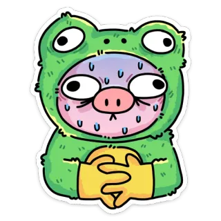 😅 青蛙, 流汗, 卡通, 紧张, 焦虑 telegram sticker