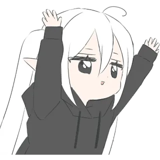 🥺 ragazza anime, carina, cartone animato, chibi, kawaii, capelli bianchi, felpa con cappuccio telegram sticker