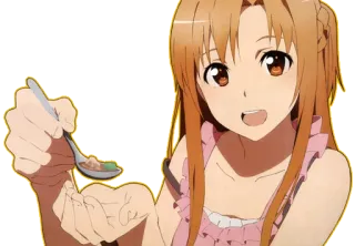 😁 Asuna Yuuki Sword Art Online Anime, Lindo, Cuchara, Comida, Chica telegram sticker