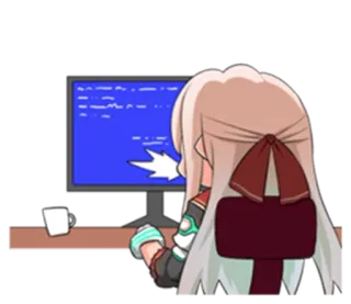 😱 Anime, Computador, Programação, Garota, Mesa, Escritório telegram sticker