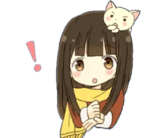 😯 dziewczyna anime, kot, wykrzyknik, zaskoczony, kreskówka telegram sticker