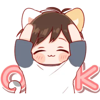 💞 OK mono, orejas de gato, anime, de acuerdo, feliz, sticker whatsapp sticker