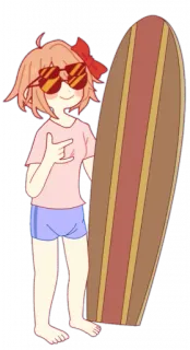 🧡 Sayori Doki Doki Literature Club! Anime, Praia, Surf, Verão, Garota, ddlc telegram sticker