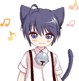 🎶 Anime, Oreilles de chat, Clochette, Dessin animé, Kawaii, Mignon, Garçon chat telegram sticker