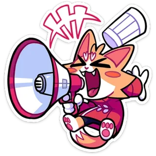 📢 AHH cartoon, megaphone, cat, animal, shouting telegram sticker