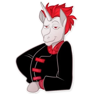 😚 Einhorn, Pferd, Cartoon, Anzug, rote Haare, Anime, Aufkleber telegram sticker