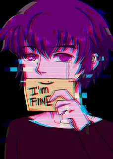 🥲 I'm fine Anime, Triste, Emocional, Glitch, Dibujos animados, Dibujo, Ilustración, Expresión telegram sticker