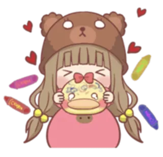 😆 милый, мультфильм, девочка, медведь, шляпа, утка, карандаши telegram sticker