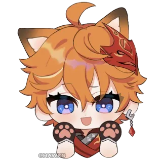 🐾 @HAWKS chibi, character, cute, orange hair, mask, ears telegram sticker