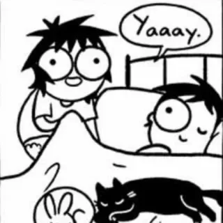😍 Yaaay. cartone animato, fumetto, letto, dormire, felice, gatto telegram sticker