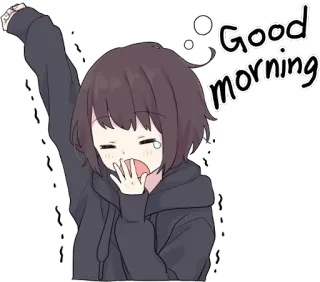 😪 Good Morning аниме девушка, доброе утро, милый, кавайный, сонный, просыпаюсь, приветствие telegram sticker
