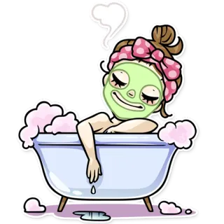 😌 ванна, уход за собой, релаксация, маска для лица, спа, красота, мультфильм telegram sticker