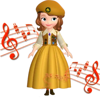 👩 Sofia princesse, dessin animé, fille, musique, notes, robe telegram sticker