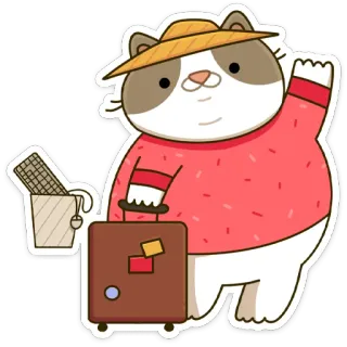 🌞 cat, travel, suitcase, hat, vacation, animal whatsapp sticker