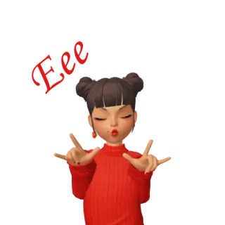😎 Eee fille, signe de paix, rouge, zepeto, mignon, dessin animé, emoji telegram sticker