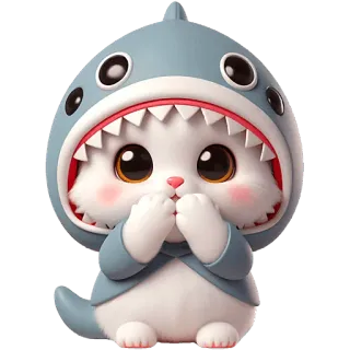 🤭 chat, requin, mignon, animal, dessin animé, kawaii telegram sticker
