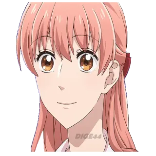 🙃 DIGE44 Anime, Cartone animato, Donna, Capelli rosa, Sorriso, Ritratto telegram sticker