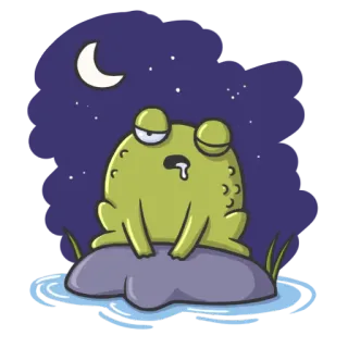 😪 rana, lindo, dibujos animados, dormilón, noche, luna, agua whatsapp sticker