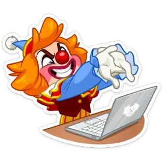 💻 clown, en colère, ordinateur, pointant, dessin animé, mème, troll internet whatsapp sticker