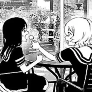 🍫 Anime, Garotas, Comida, Preto e branco, Comendo, Mangá telegram sticker