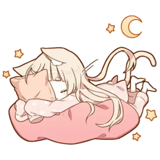 💤 cat, sleeping, anime, kawaii, cute, pillow, stars, moon telegram sticker