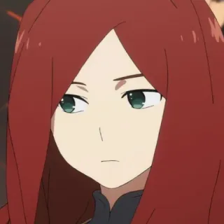 🕊 Kokoro Darling in the Franxx Anime, Darling in the Franxx, Kokoro, Personnage, cheveux rouges, fille anime telegram sticker