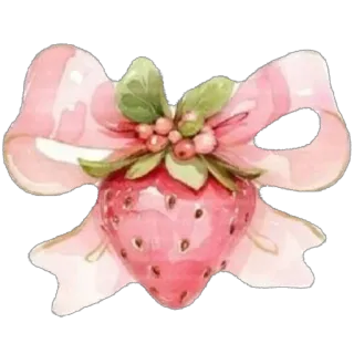 🍓 strawberry, bow, pink, ribbon, fruit, watercolor, cute, aesthetic telegram sticker