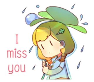 😞 I miss you かわいい, マンガ, 女の子, 寂しい, 雨, 悲しい, 愛らしい, カワイイ whatsapp sticker