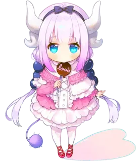 😳 Kanna Kamui Miss Kobayashi's Dragon Maid LOVE Anime, Chibi, Fofo, Dragão, Kanna, Kanna Kamui, Amor, Chocolate whatsapp sticker