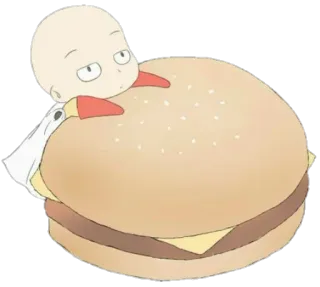 😕 Saitama One-Punch Man Аниме, Бургер, Мультфильм, Еда, Персонаж, Сайтама, Ванпанчмен whatsapp sticker