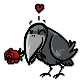 🌹 krähe, vogel, rose, liebe, herz, cartoon whatsapp sticker