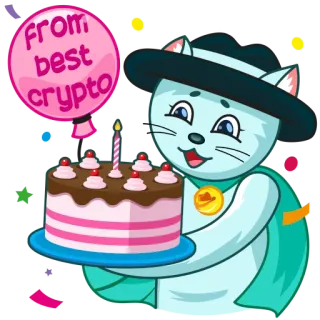 🎂 From best crypto gato, cumpleaños, pastel, cripto, globo, celebración telegram sticker