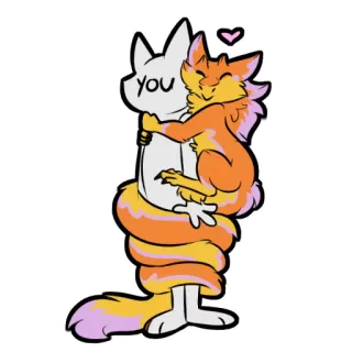 😃 you affection, hug, love, cute, cartoon, furry, animal, heart telegram sticker