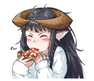 🍕 Ragazza anime, Corna, Mangiare pizza, Carino, Cartone animato telegram sticker