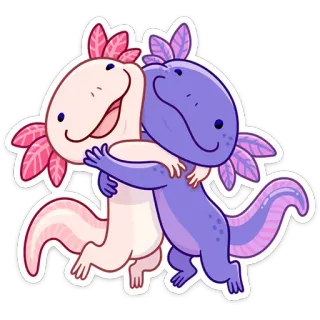 🤗 Axolotl, süß, Aufkleber, Cartoon, Tier, Amphibie telegram sticker