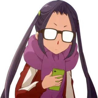 ❤️ 动漫, 女孩, 眼镜, 围巾, 智能手机, 嘟嘴 telegram sticker
