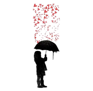 💞 silhouette, umbrella, woman, abstract, raining hearts telegram sticker