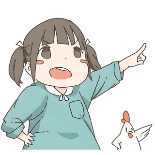 👉 anime girl, chicken, pointing, cartoon, sticker telegram sticker